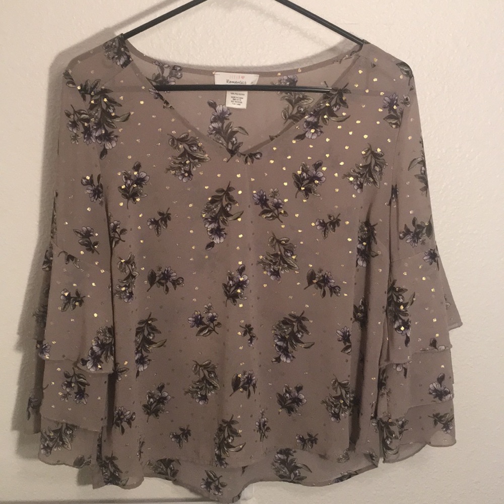 Nude/Beige Flower Print Blouse